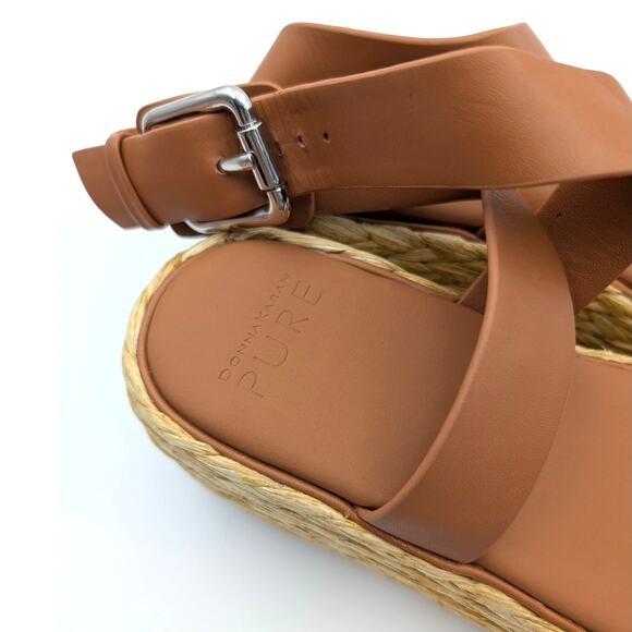 Donna Karan Pure Lalah Ankle Strap Raffia Platform Sandal Brown Size US7M EU37.5 - Picture 12 of 13